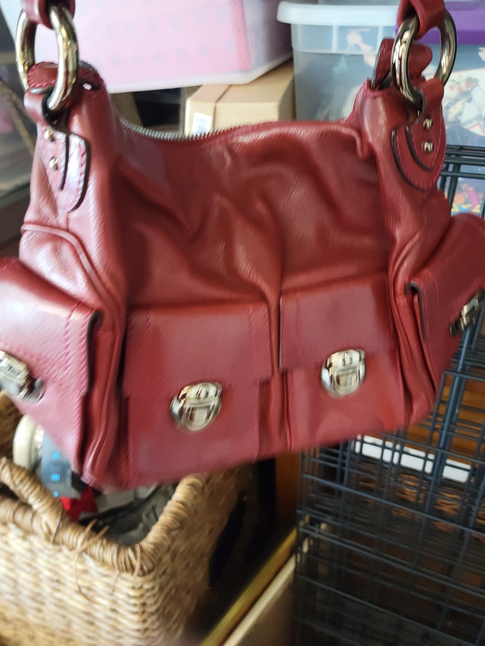 Marc Jacobs Red Leather Satchel with Silver Hardware